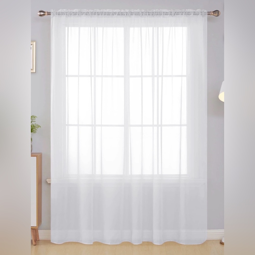 Set of 4 Sheer Window Curtain Panel - White